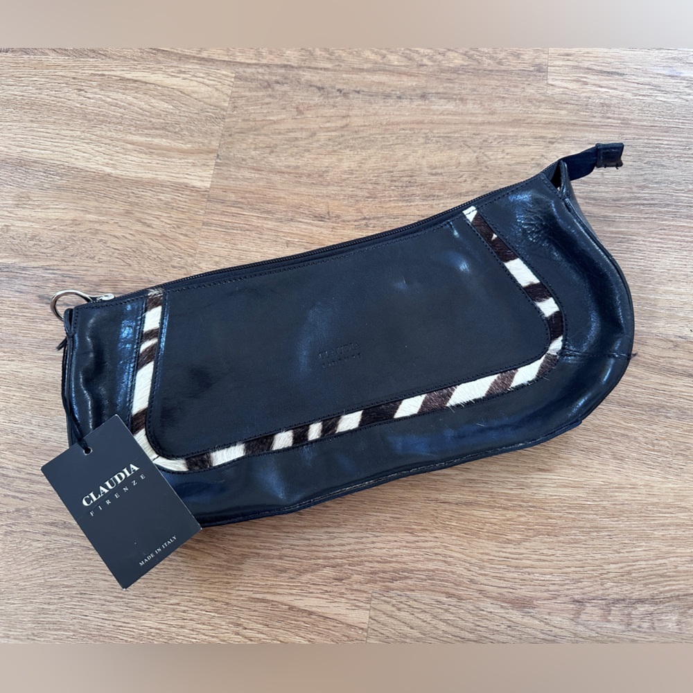 NWT Italian Leather Clutch with Zebra Accent
